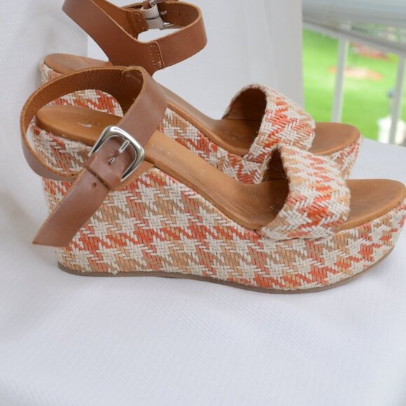 Ron White Houndstooth Tweed Woven Platform Wedge Sandals Sz 9 - Picture 3 of 9
